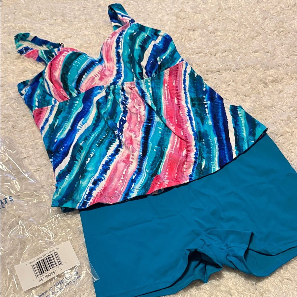 Kim Gravel x swimsuits for all Colorful Striped Tankini Set new in package 14